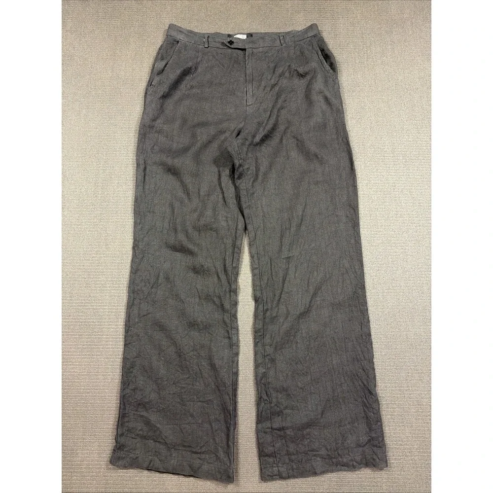 Reformation Black Linen Wide Leg Pants Size 12 Button Pockets